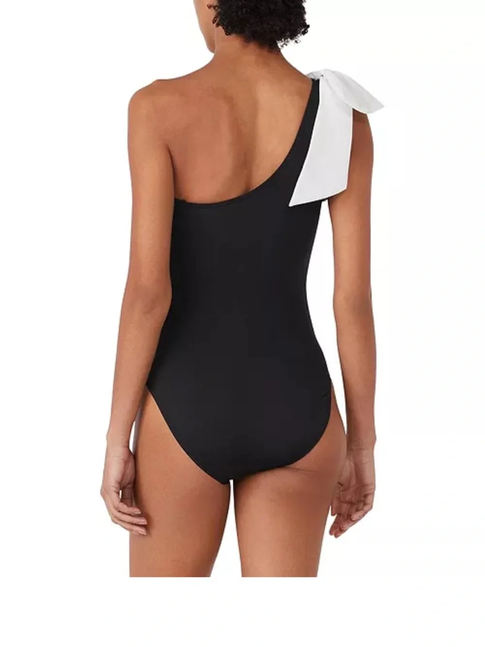 Kate Spade Solid Contrast Color One Shoulder Bow Tie One Piece Swimsuit Medium